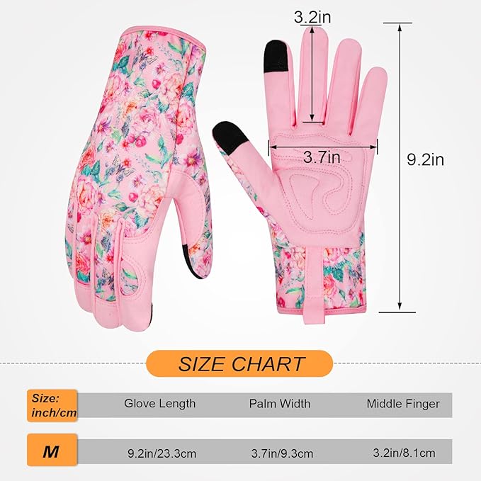 Leather Gardening Gloves for Women Thorn Proof Garden Gloves Touch Screen Working Gloves Gifts,M