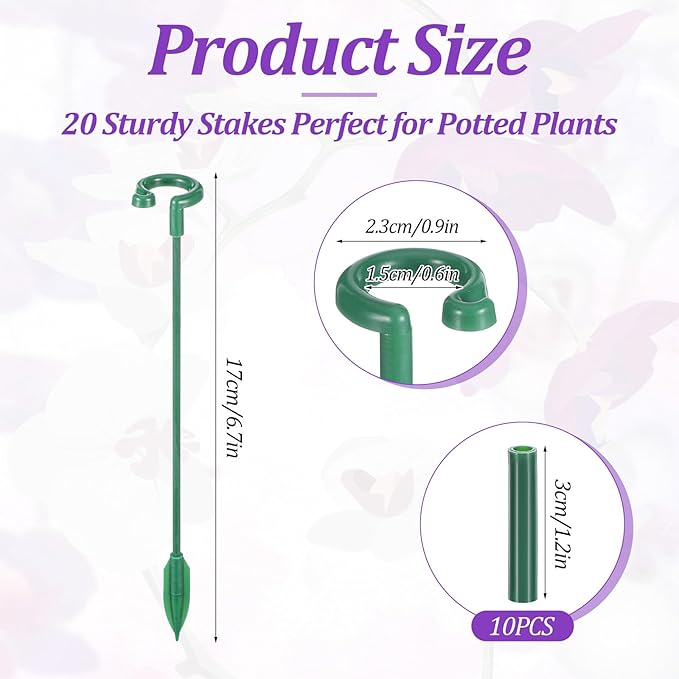 20 Pack Adjustable Plant Support Stakes,Orchid Stakes and Clips,Plant Holder Stick for Garden,Plants Supports for Tomato Rose Outdoor Indoor Plants(with 10 Extenders)