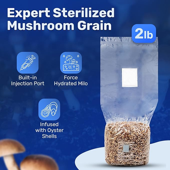 6 LB All-in-One Mushroom Grow Kit, Up to 64oz of Fresh Mushrooms Over 3 Flushes, Sterilized Grain Bag + Dung-Loving Substrate, Injection Port, OMRI-Listed, Made in USA, Just Add Spores