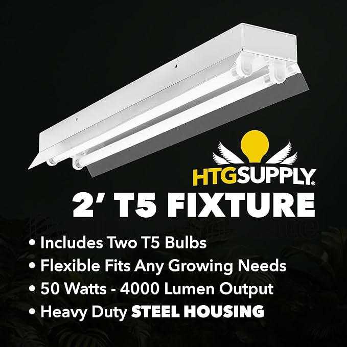 HTG Supply Seed Station Complete Seed Starter Kit with T5 Grow Light, Metal Light Stand, Heat Mat, 7" Humidity Dome, Floating Tray & Seed Plugs for Seed Germination & Seedling Propagation