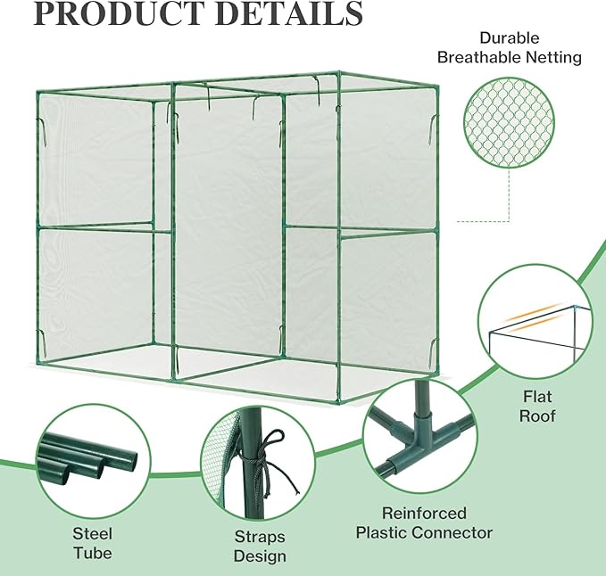 BPS Crop Cages for Garden Plant, 8x4x6 Ft Plant Netting Protection Tent with Zippered Door for Plants, Raised Garden Bed Cover with Frame for Vegetables, Fruits and Flowers