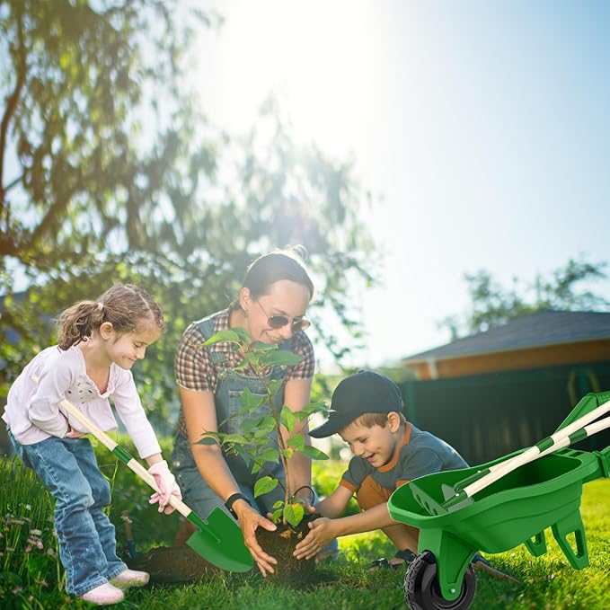 Qtioucp Kids Gardening Tools Outdoor Toys Set Backyard Play with Wheelbarrow Educational STEM Learning Pretend Toys Outdoor Indoor for Toddlers Kids Boys Girls