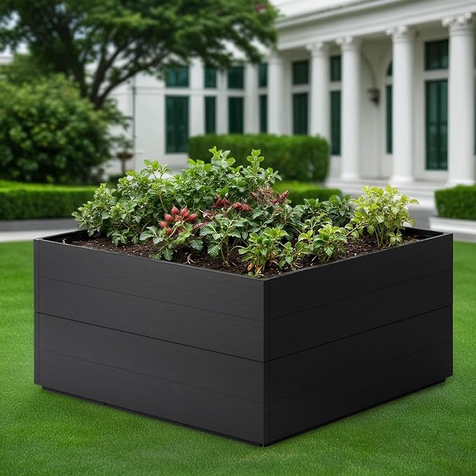 FONTOI 4x4x2ft Raised Garden Beds Outdoor, Divisible Elevated Planter Boxes Outdoor for Planting Plants Vegetables Flowers, 48x48x24 Planter Raised Beds for Gardening with Easy Assembly, Square Black