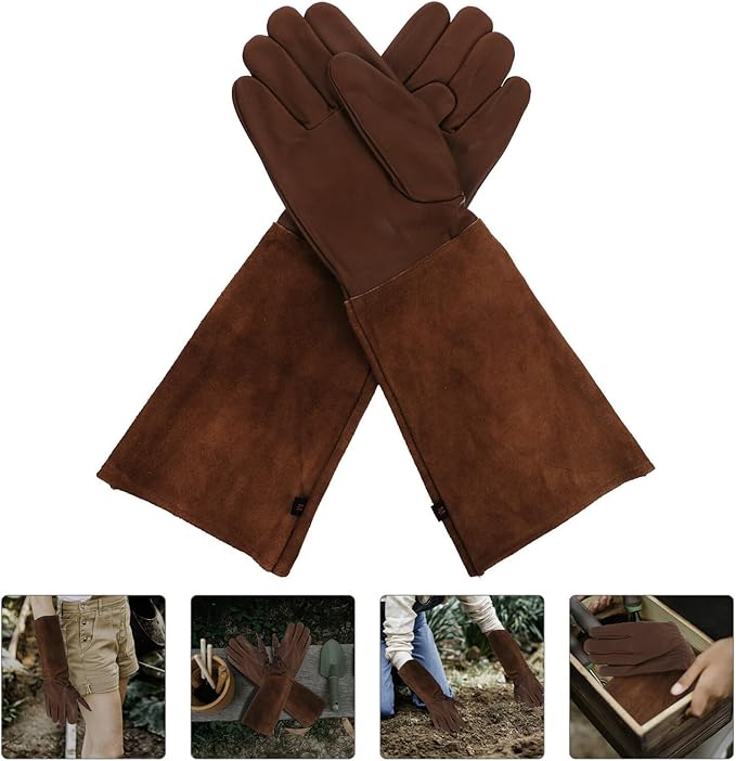 Thorn Proof Gardening Gloves for Women and Men Long Brown Puncture-resistant Gloves Protective Sleeve for Outdoor Garden Work