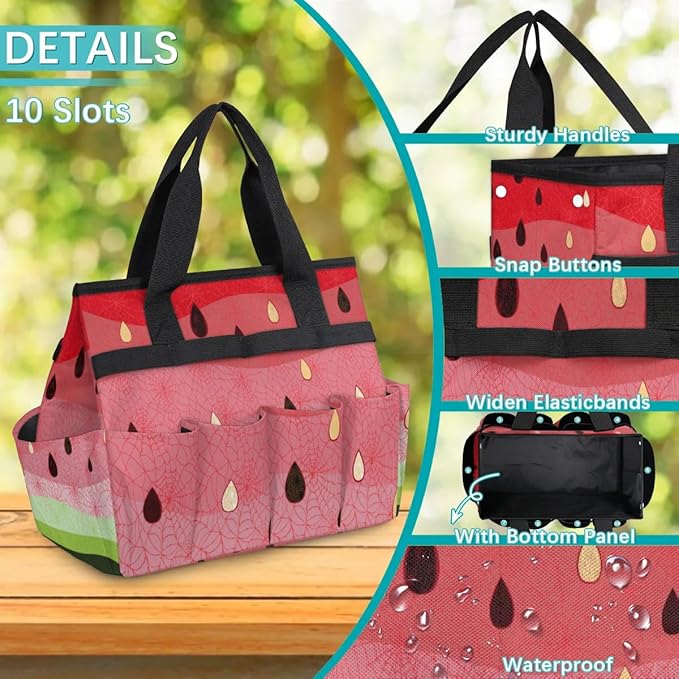 Garden Tool Bag Organizer Garden Tote Bag with Pockets Watermelon Slice Tool Storage Organizer Gardening Tool Kit Holder 13" x 6.8" x 2.8"