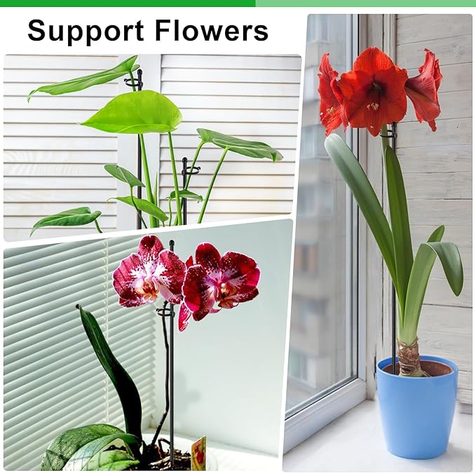 20Pcs Plant Support Stakes 17 inch SupKing Garden Orchid Sticks Extended to 3ft 4ft 5ft Plant Poles with Clips for Indoor Outdoor Potted Tomato Rose Amaryllis Vegetables Comes with 20 Ties(Black)