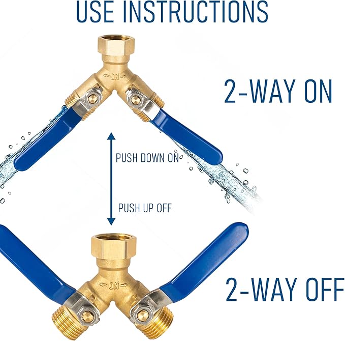 Hourleey Brass Garden Hose Splitter, Y Valve Splitter with Stainless Steel Long Handle, Heavy Duty 2 Way 3/4" GHT Thread Water Garden Hose Adapter