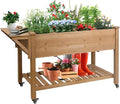 Raised Garden Bed,Herb Garden Planter Outdoor with Lockable Wheels, Storage Shelf, Protective Liner, for Herbs, Vegetables, Flowers,Outdoor Patio, Deck, Balcony，55.5x24x32 in