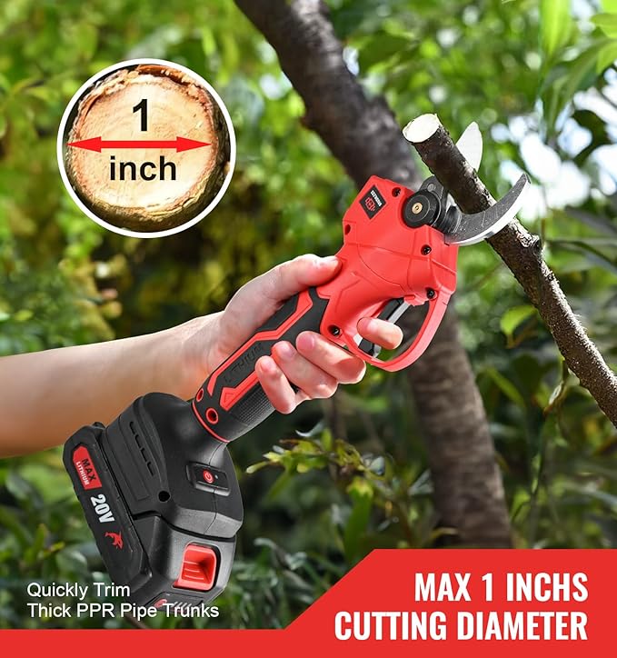 Electric Pruning Shears, 25mm 1" Cutting Diameter Cordless Power Pruner for Gardening with 2.0Ah Battery, Tree Pruner Branch Cutter