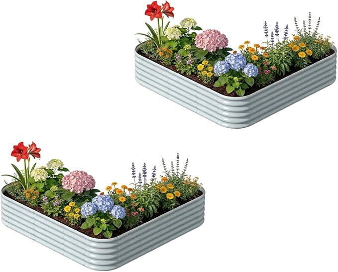 2-Pack L-Shaped Metal Raised Garden Bed 7x7x1.5 ft, 18" Tall Galvanized Steel Corner Raised Garden Bed for Vegetables & Flowers, Modular Outdoor Raised Planter Box - Brooklyn Grey