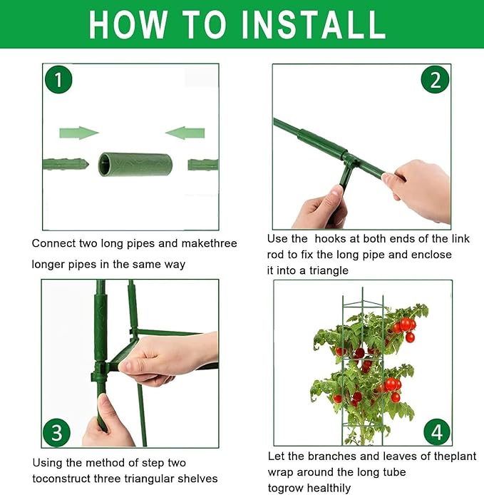 Tomato Cages - 4 Floor Up to 63lN Adiustable Snap-On Arms Tomato Trellis Expandable Tomato Cages，for Garden Tomato Plant Stakes Vegetables Flowers