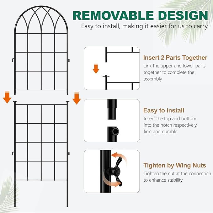 4 Pack Metal Garden Trellis for Climbing Plants, 71 Inch Black Metal Garden Trellis for Vines Plant Rose Vegetable Support,Large Decorative Outdoor Trellis