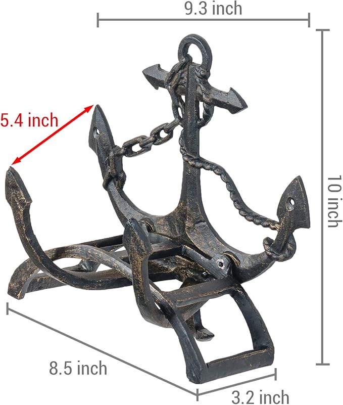 MyGift Brown Heavy Duty Cast Iron Outdoor Garden Hose Hanger Wall Mounted Water Hose Holder Reel with Vintage Scrollwork Design (Ship Anchor)