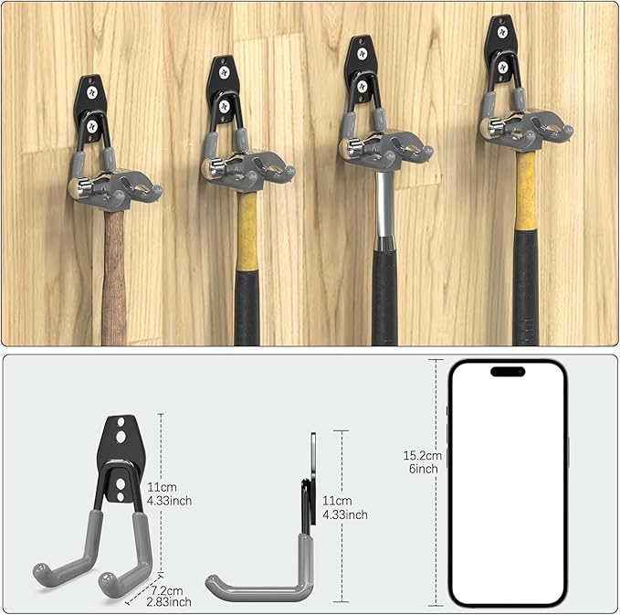 3-H Garage Wall Hooks Heavy Duty 8 Pack, Anti-Slip Steel Wall Mount Storage Hooks for Hanging Ladder Garden Yard Tools, Utility Organizer for Garage Lawn Shed(Gray)