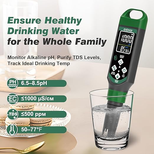 pH Meter Digital Display Color Screen 4 in 1 pH Tester pH EC TDS Temp Water Quality Test Pen Suitable for Home Planting Hydroponics Swimming Pool Drinking Water Brewing Hot Tub NFC DWC