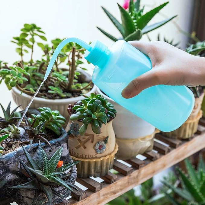Oubest Squeeze Washing Bottle Succulent Watering Blue Water Squirt Irrigation Squeeze Sprinkling Can Plastic Wash Plant Bottle 500ml 3pc
