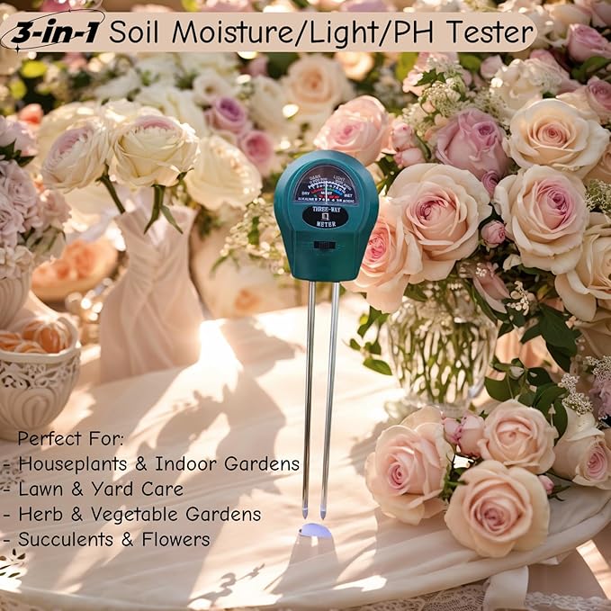 Soil Tester 3-in-1 Soil Moisture/Light/PH Tester Moisture Meter for Plants Water Meter Gardening Tools Hydrometer for Garden Indoor Outdoor Plants Soil Meter