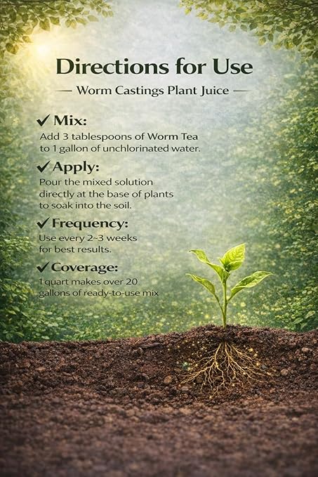 Worm Castings Tea Plant Juice - 8oz. Concentrated Worm Tea with Kelp and Feather Meals. Indoor and Outdoor Soil Restorer and Plant Fertilizer for All Vegetation with Soil. (8oz)