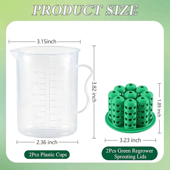 2Sets Green Onion Planter Scallion Grower Seed Sprouting Kit, 2 Green Onion Regrower Container and 2 Plastic Cups with Handle for Windowsill Garden Indoor Hydroponics Propagation Enthusiasts