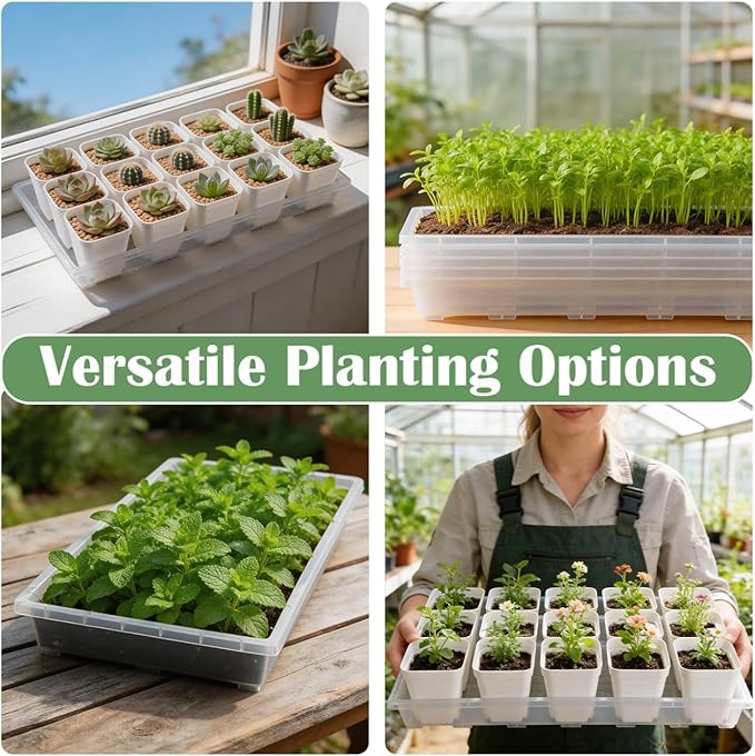 1020 Nursery Pot Trays 5 Pack, Transparent Plastic Flat Seed Starter Tray, Durable Square Seedling Starting Tray for Holding and Carrying Plant Pots (Clear)