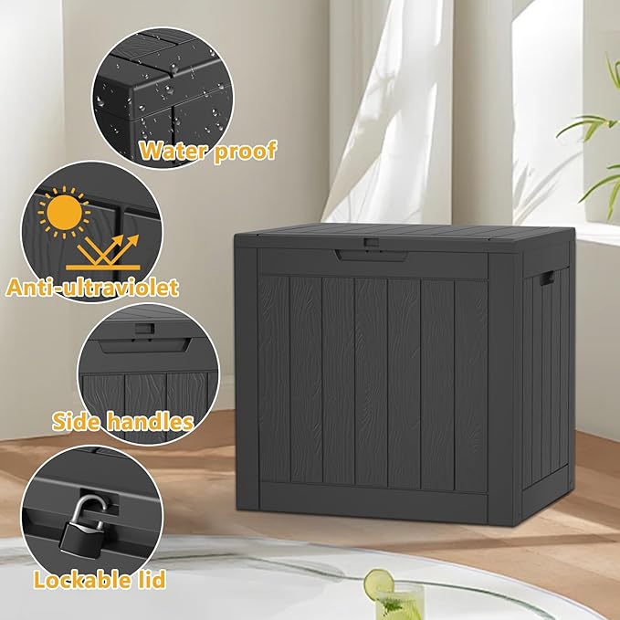30 Gallon Resin Deck Box,Lockable Outdoor Storage Box for Patio Cushions Storage Furniture,Garden Tools,Pool Supplies, Weatherproof and UV Resistant (Black)