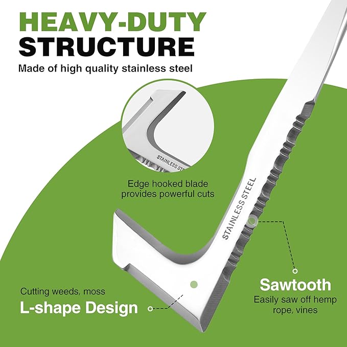 WORKPRO Crack Weeder, 12" Stainless Steel Crevice Weeding Tool with Ash Wooden Handle, L-Shaped Side-Walk Weed Puller Spatula, for Garden Lawn Yard Patio Terrace Paving Moss Garden Tool