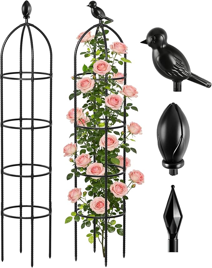 Fabulas Obelisk Trellis for Climbing Plants, 6 Ft Garden Obelisk Trellis Rustproof Plastic Coated Metal Vine Plant Support Cage for Pots, Morning Glory, Clematis, Rose, Indoor and Outdoor Use, 1 Pack