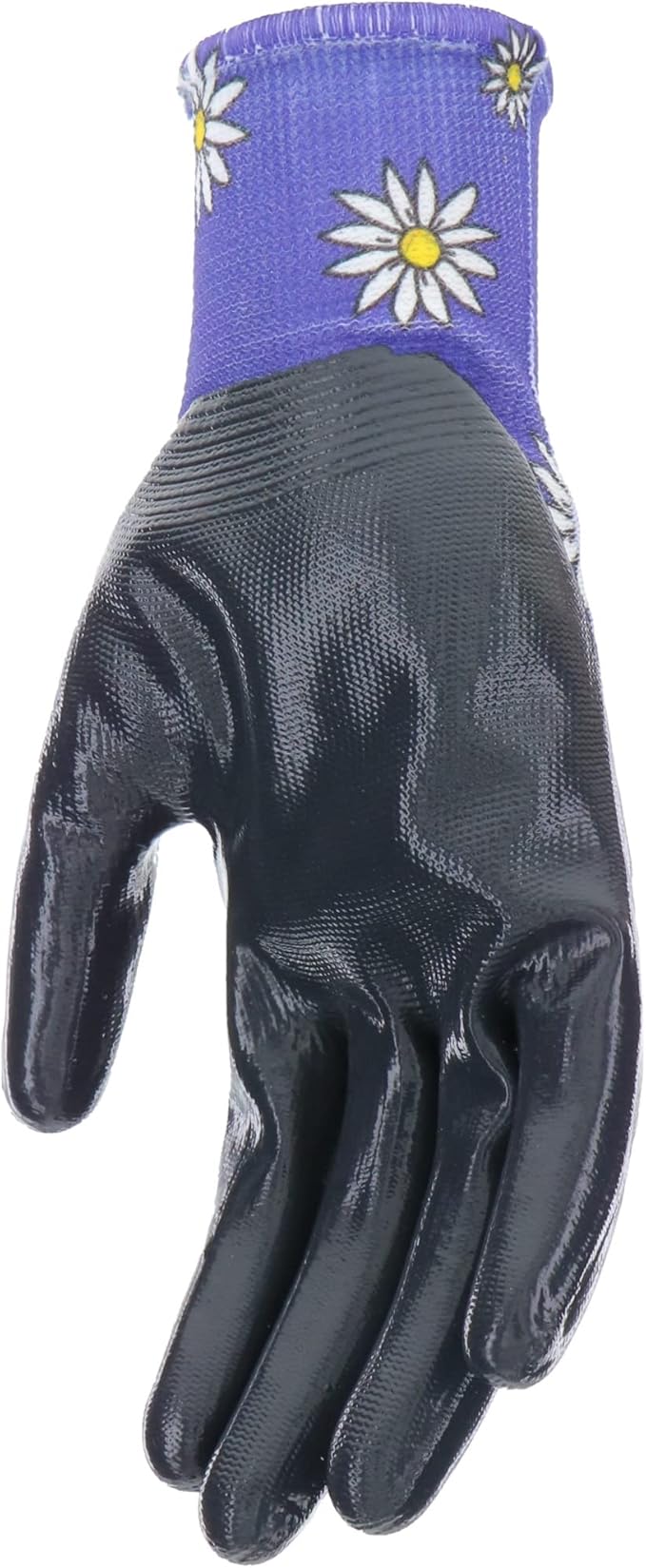Mud Grip Women's Daisy Printed Polyester Shell and Flat Nitrile Coated Palm Gardening Gloves,