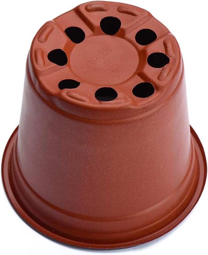 Delxo 4” Nursery Pots 100 Pcs Plastic Small Plant Pots with Drainage Holes, Flexible Seed Starter Pots for Seedlings, Cuttings & Transplanting, Reusable Flower Pots for Indoor Outdoor Plants, Red