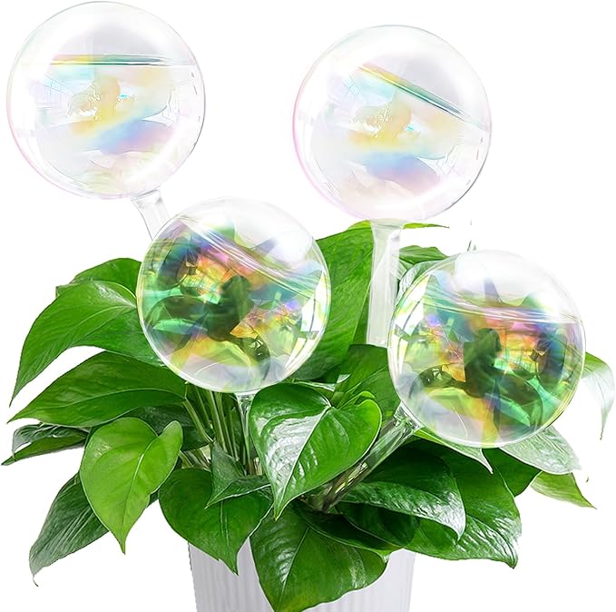 Pynqdfu 4 Pcs Large Plant Watering Globes,Self Watering Planter Insert Plant Accessories,Rainbow Gradient Glass Watering Devices for Vacation,Travel,Indoor,Outdoor,Home,Garden,10.6" L×3.15" D
