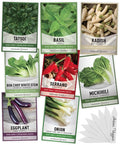 Gardeners Basics, Asian Vegetable Seeds for Planting 8 Packets Bok Choy, Michihili (Napa) Chinese Cabbage, Tatsoi, Onion, White Radish, Serrano, Eggplant for Your Non GMO Heirloom Vegetable Garden