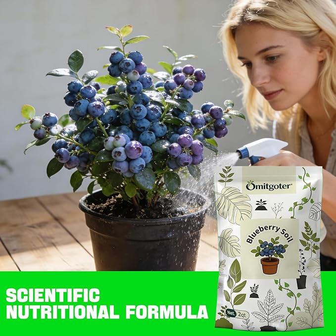 Blueberry Soil Mix 2qt- 100% Natural Organic Potting Soil for Blueberry Trees, Superior Drainage & Aeration, Ideal for Indoor & Outdoor Blueberry Plants
