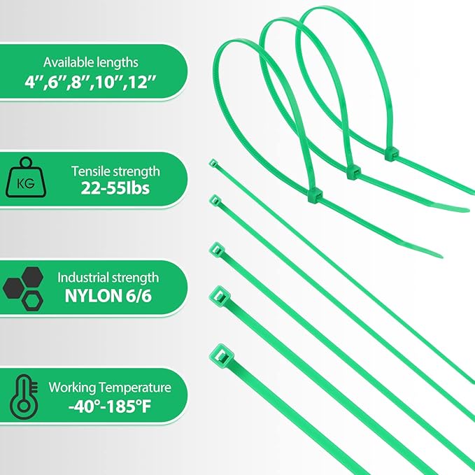 Shappy 50 Pcs Zip Ties Heavy Duty Strong Large Cable Wire Ties Zip Industrial Sturdy Wire, Awnings Tying Branches Bundling of Crops Fixed Water Pipes(24 Inch,Green)