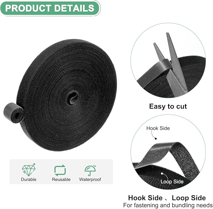 1-Roll Garden Plant Tape, 33 ft x 0.5 in Garden Hook and Loop Plant Ties Multi-Purpose Use Adjustable and Reusable Twist Wire Tape for Plants/Flowers/Vines [Black]