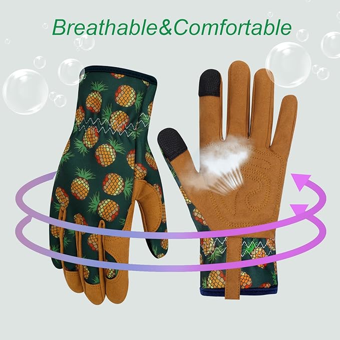Leather Gardening Gloves for Women Thorn Proof Garden Gloves Touch Screen Working Gloves Gifts,M