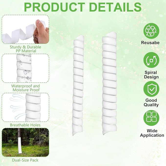 10 Pcs Tree Trunk Protector - 2 Size Plastic Spiral Tree Guard Wrap, Bark Protector Tube for Saplings, Protects from Deer, Rabbits, Cats, Rodents & Mowers (White, PP Material)
