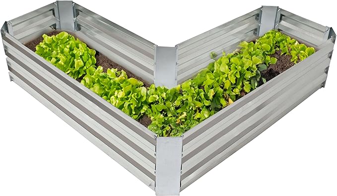 Sunnydaze Galvanized Raised Garden Bed - Metal Raised Bed for Gardening - Outdoor Planter Box for Flowers, Plants, and Vegetables - Silver - 12” H L-Shaped