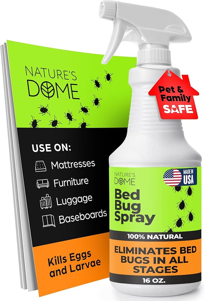 Nature's Dome Bed Bug Spray – 100% Kill Rate, 16 OZ Natural Bed Bug & Mite Killer, Destroys Eggs, Kills Resistant Strains, Long-Lasting Protection, Safe for Home Use