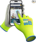 Work Gloves PU Coated for Men and Women, 12 Pairs Safety Work Gloves with Two Fingers Touchscreen, Breathable and Lightweight,Ideal for Light Warehouse, Manufacturing, Gardening, KG11P (M,Green)