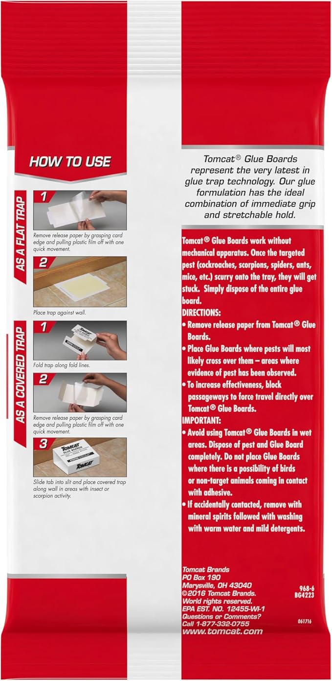 Tomcat Glue Boards with Eugenol for Enhanced Stickiness, Immediate Grip Glue Captures Mice, Cockroaches and Insects, Use Flat or Covered, Ready-To-Use, 26-Pack