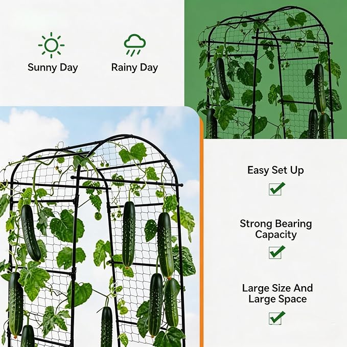 Garden Arch Trellis for Climbing Plants Outdoor, 6.73 ft x 2.62 ft x 2.95 ft Cucumber & Melon Trellis for Raised Beds, u-Shape Plant Support for Climbing Vegetables, Grapes & Roses, Black