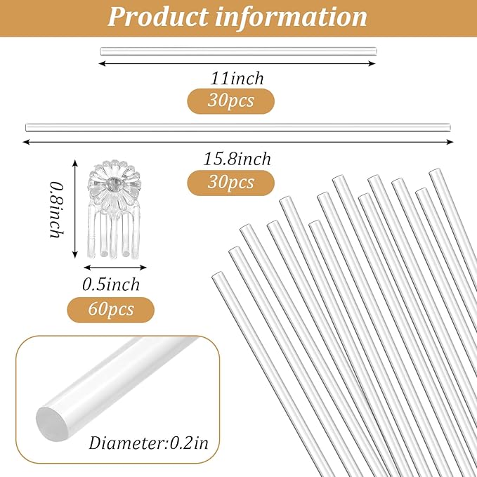60 Pcs Clear Acrylic Plant Support Stakes with 60 Clips 15.8 & 11 Inch Reusable Plant Holder Stick Garden Stakes for Indoor Outdoor Potted Plants, Orchids, Tomatoes, Flowers