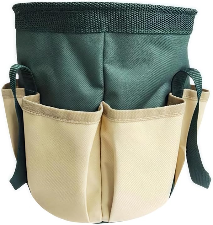 BLIRITEL Garden Tool Organizer, Waterproof Garden Tool Tote Bag with 6 Side Pockets, Outdoor Gardening bucket Bag with Thickened Base and Comfortable Carry Handles (Dark Green)