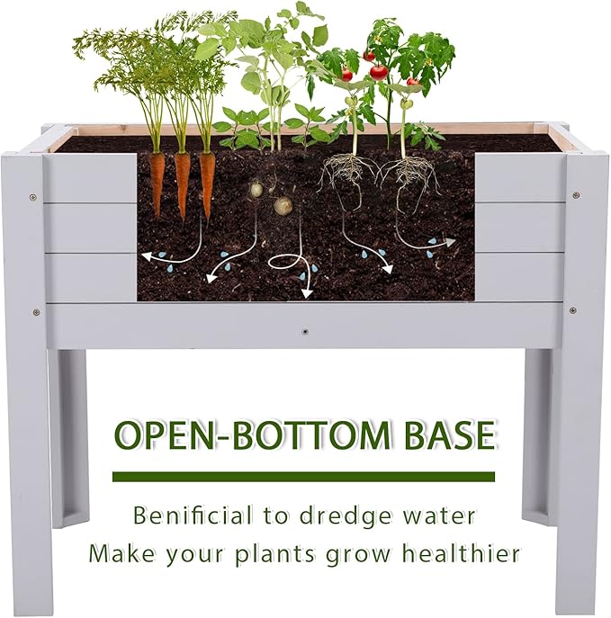 Kids Raised Garden Bed with DIY Chalkboard, 30 x 24 x 18 Inch Wooden Elevated Raised Garden Bed for Kids Outdoor Planter Box with Legs for Vegetables Grass Lawn Yard, Light Blue