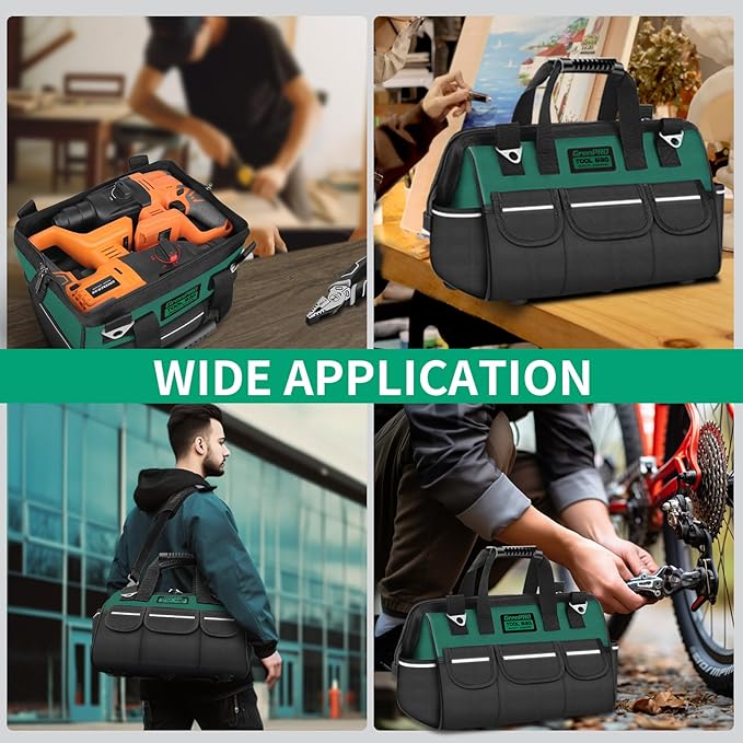 Tool Bag Organizer for Men, Wide Mouth Small Tool Bags,13.5 Inch Soft Handle Toolbox Organizer Storage, Large Zipper Electrician Tool Bag