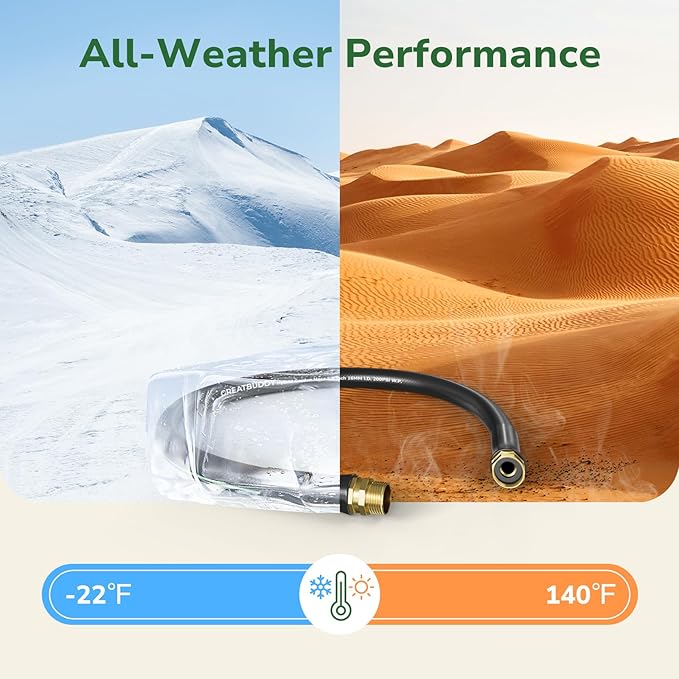 GreatBuddy Garden Hose 3ft, 5/8" Water Hose Heavy Duty, Flexible, Lightweight Hybrid Hose, Burst 600 PSI with Solid Brass Male to Female Fittings Leakproof Hose for Backyard, Garden