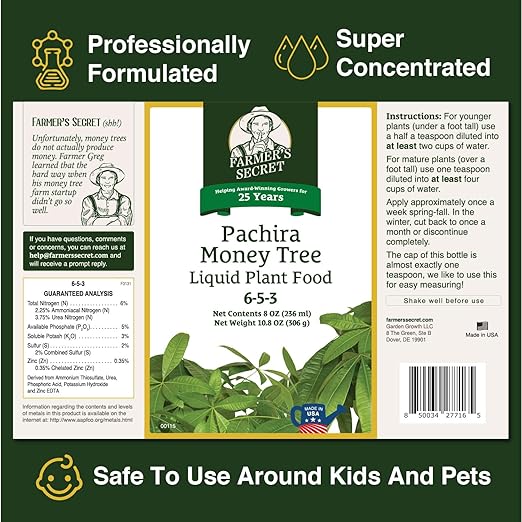 Farmer’s Secret Money Tree Liquid Plant Food Fertilizer (8oz) - Super Concentrated - Strengthen Roots and Encourage Growth in all Varieties of Money Trees