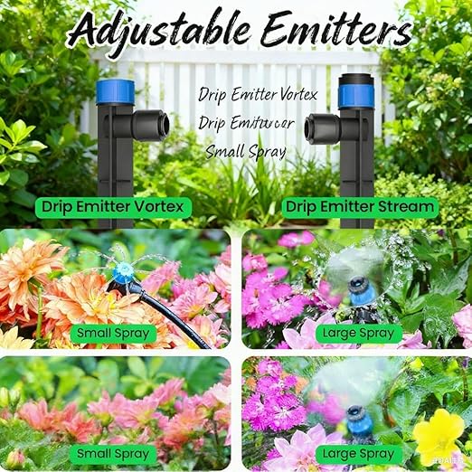 Drip Irrigation Kit, Quick Connect Garden Watering System for Lawn, Raised Bed, Greenhouse, Automatic Sprinkler Parts with 16FT 1/2" Main Pipe + 79FT 1/4" Tubing
