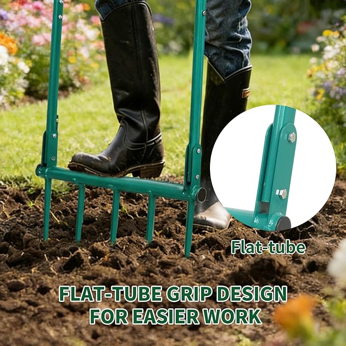 VVOKGO Broadfork Garden Tool with 11.8" Long Tines, 5-Tine Broad Fork for Gardening Heavy Duty, Unbreakable Garden Fork & Hand Tiller for Farm Digging, Crushing, Aerating Soil
