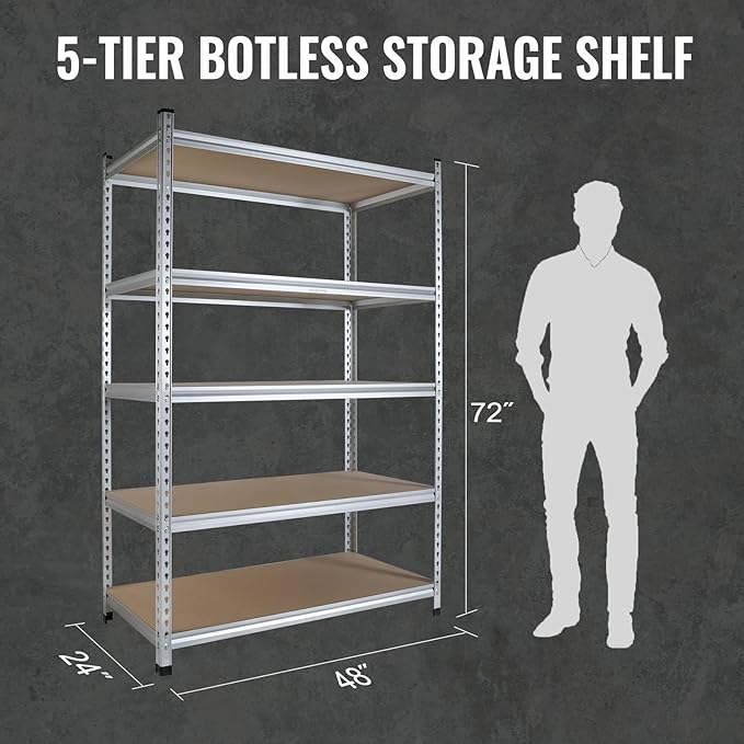 WORKPRO 5-Tier Storage Shelving Unit, 48”W x 24”D x 72”H, Adjustable Storage Rack Heavy Duty Aluminum Alloy Shelf, 2750 lbs Load Capacity (Total), for Garage, Kitchen, Warehouse,10 Pack
